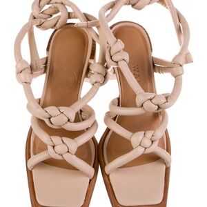 Wal & Pai Knotted Leather Square Toe Block Heel Sandals 38 w/ Box